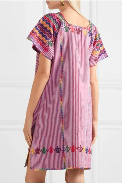 Shop Pippa Holt Embroidered Striped Cotton Kaftan In Purple