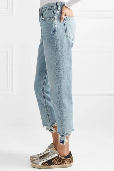 Shop Grlfrnd Helena Distressed High-rise Straight-leg Jeans In Light Denim