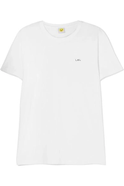 Shop Yeah Right Nyc Lol Embroidered Cotton-jersey T-shirt In White