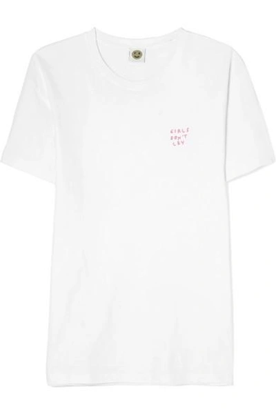 Shop Yeah Right Nyc Girls Don't Cry Embroidered Cotton-jersey T-shirt In White