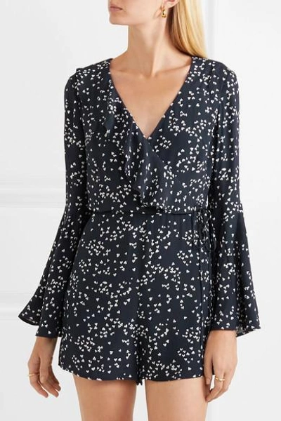 Shop Rebecca Vallance Flores Wrap-effect Ruffled Printed Crepe Playsuit In Navy