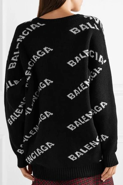 Shop Balenciaga Oversized Intarsia Wool-blend Sweater In Black