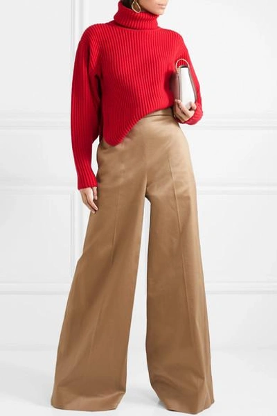 Shop Antonio Berardi Cutout Ribbed Wool And Cashmere-blend Turtleneck Sweater In Red