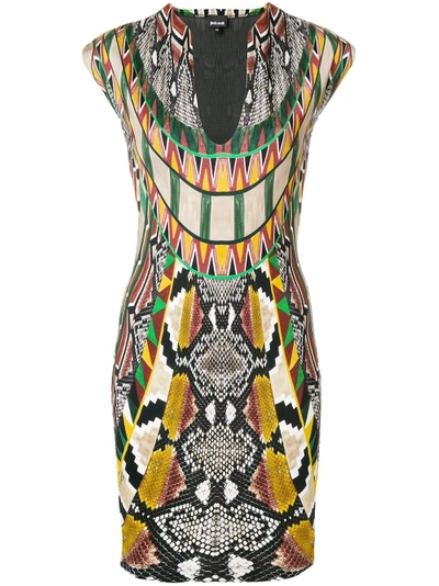 Shop Just Cavalli Snake Print Dress - Multicolour