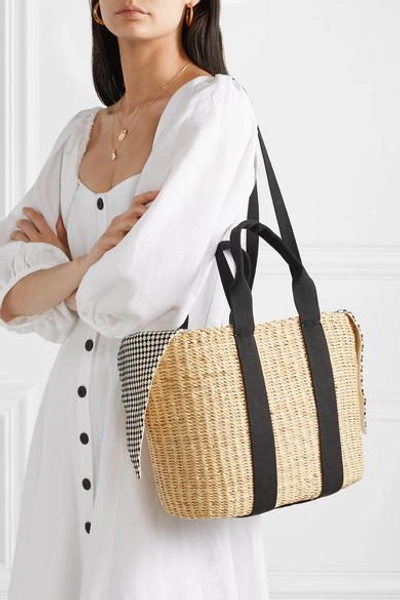 Shop Muun Caba Straw And Printed Cotton-canvas Tote In Beige