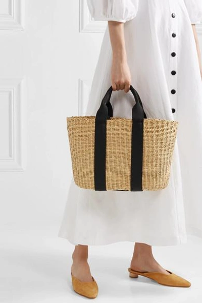 Shop Muun Caba Straw And Printed Cotton-canvas Tote In Beige
