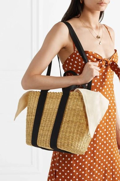 Shop Muun Caba Straw And Cotton-canvas Tote In Beige