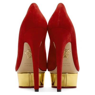 Shop Charlotte Olympia Red Suede Platform Dolly Heels In 1541 Red