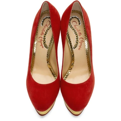 Shop Charlotte Olympia Red Suede Platform Dolly Heels In 1541 Red