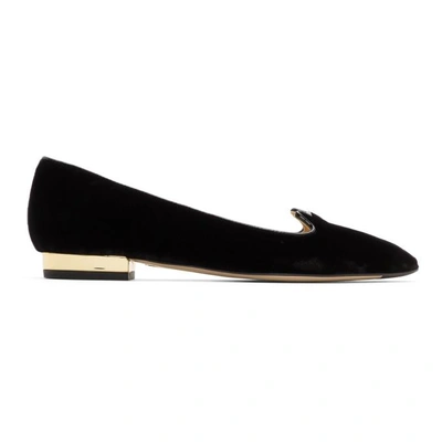 Shop Charlotte Olympia Black Velvet Kitty Dorsay Flats In 08121 Black