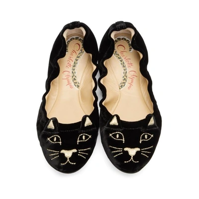 Shop Charlotte Olympia Black Velvet Kitty Ballerina Flats In 08012 Black