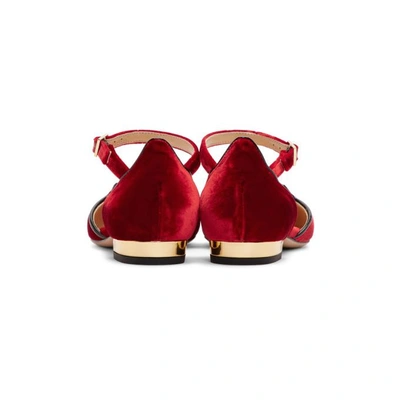 Shop Charlotte Olympia Red Velvet Mid-century Kitty Dorsay Flats In 1531 Red