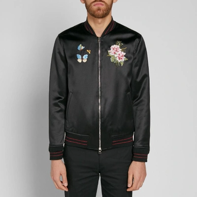 Shop Alexander Mcqueen Embroidered Silk Souvenir Jacket In Black