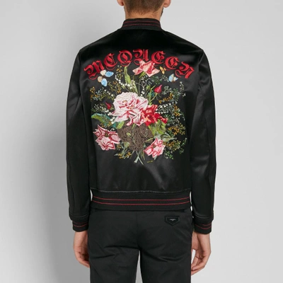 Shop Alexander Mcqueen Embroidered Silk Souvenir Jacket In Black