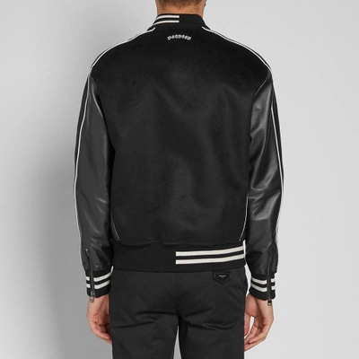 Shop Alexander Mcqueen Leather Sleeve Varsity Jacket In Black