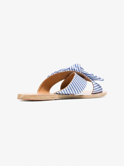 Shop Ancient Greek Sandals Blue And White Thais Cotton Striped Bow Sandals