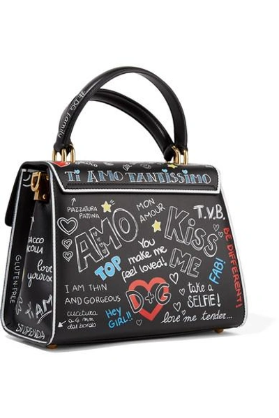 Shop Dolce & Gabbana Welcome Medium Printed Leather Tote In Black
