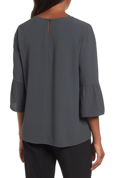 Shop Eileen Fisher Ruffled Sleeve Silk Top In Graphite