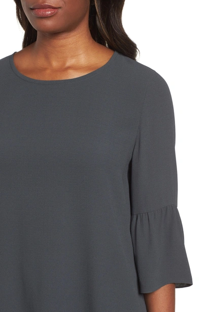 Shop Eileen Fisher Ruffled Sleeve Silk Top In Graphite