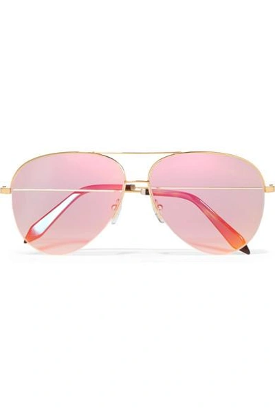 Shop Victoria Beckham Classic Victoria Aviator-style Gold-tone Holographic Sunglasses