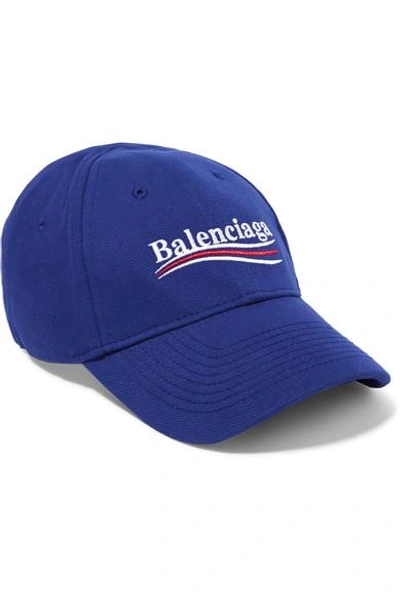 Shop Balenciaga Embroidered Cotton-twill Baseball Cap In Blue
