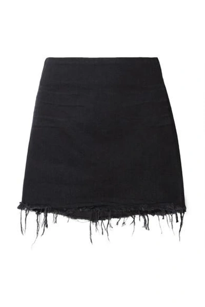 Shop Alexander Wang Frayed Denim Mini Skirt In Black