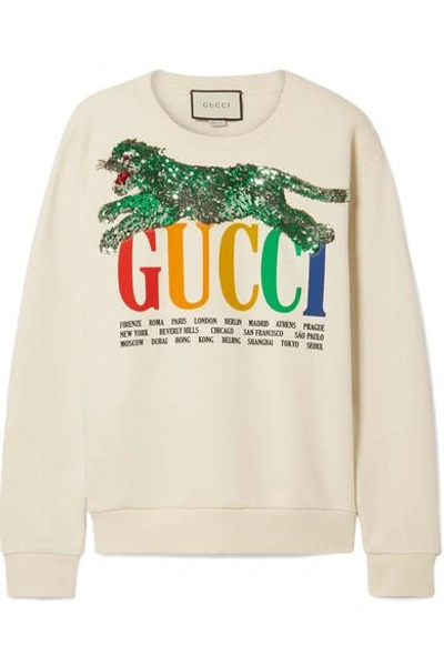 Shop Gucci Oversized Embellished Printed Cotton-terry Sweatshirt