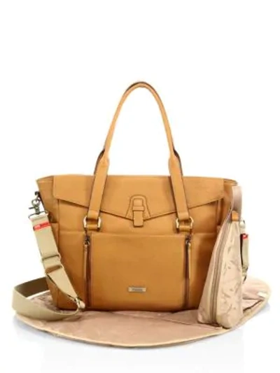Shop Storksak Emma Leather Diaper Bag In Tan