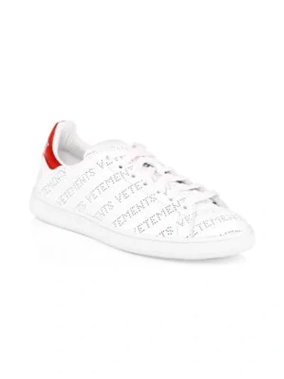 Shop Vetements Perforated Logo Trainers In White Red