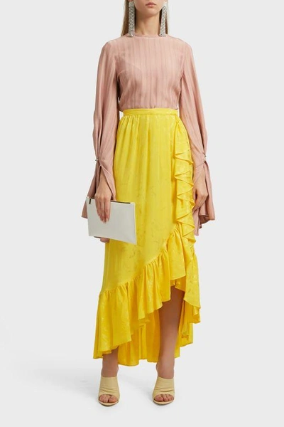 Shop Attico Ruffled Jacquard Skirt In Yellow
