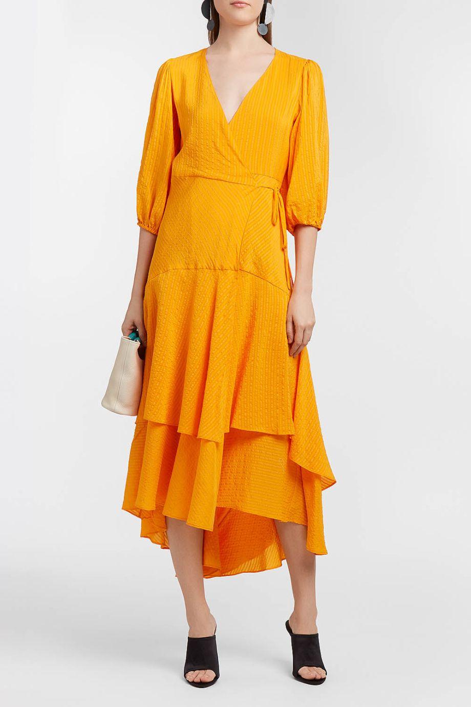ganni orange wrap dress