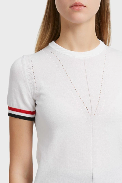 Shop Thom Browne Stripe Detail Cotton T-shirt In White