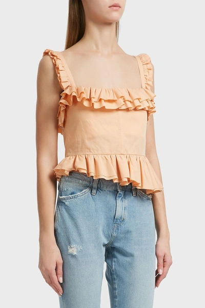 Shop Brock Collection Tegan Ruffled Cotton And Silk-blend Top In Orange