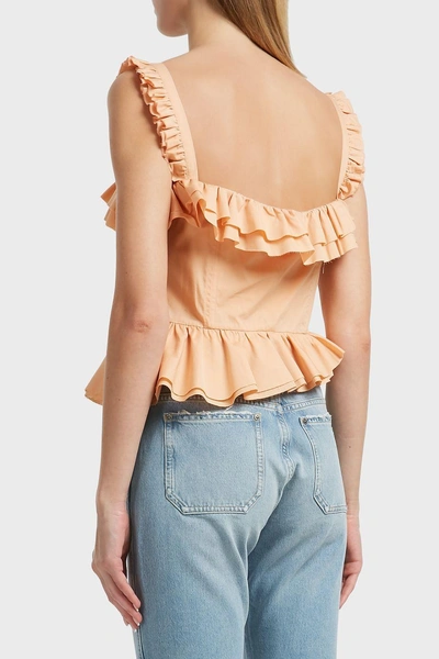 Shop Brock Collection Tegan Ruffled Cotton And Silk-blend Top In Orange