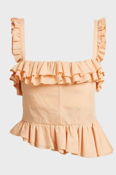 Shop Brock Collection Tegan Ruffled Cotton And Silk-blend Top In Orange