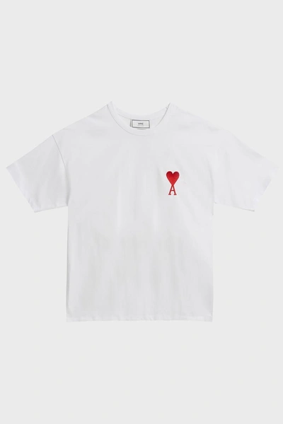 Shop Ami Alexandre Mattiussi Heart Embroidered Cotton T-shirt In White