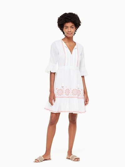 Shop Kate Spade Mosaic Embroidered Dress In Fresh White
