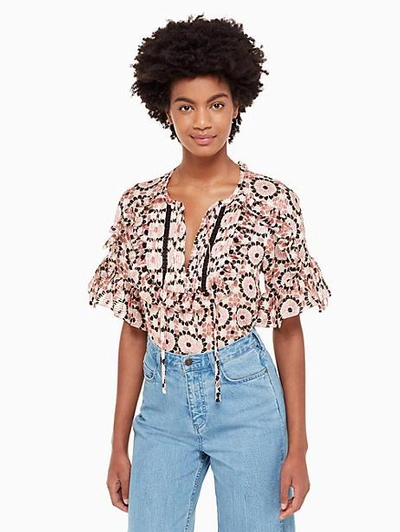 Shop Kate Spade Floral Mosaic Chiffon Top In Pearl Pink Multi