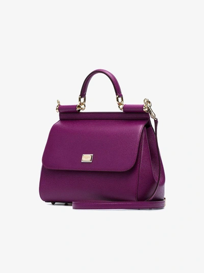 Shop Dolce & Gabbana Purple Sicily Medium Leather Tote Bag In Pink&purple