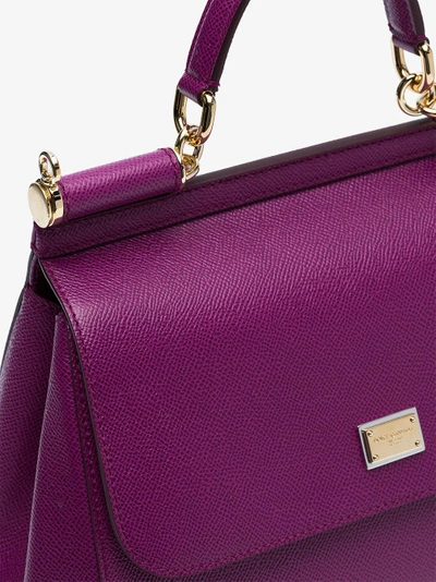 Shop Dolce & Gabbana Purple Sicily Medium Leather Tote Bag In Pink&purple