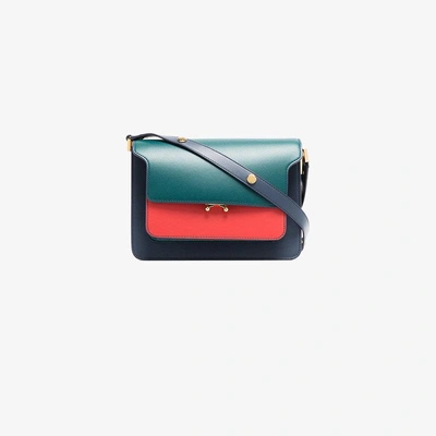 Shop Marni Green, Red And Blue Trunk Small Leather Handbag In Multicolour