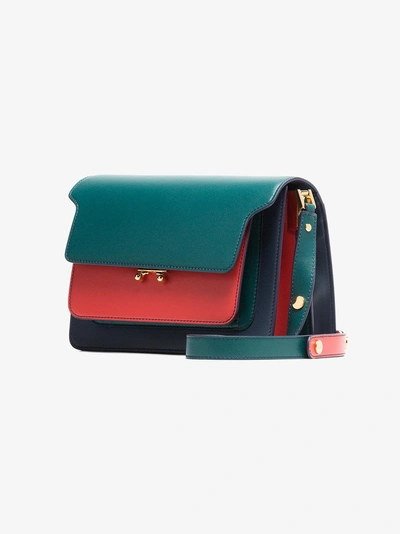Shop Marni Green, Red And Blue Trunk Small Leather Handbag In Multicolour