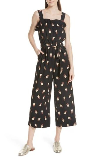 Shop Kate Spade Pineapple Wide Leg Crop Jumpsuit In Black