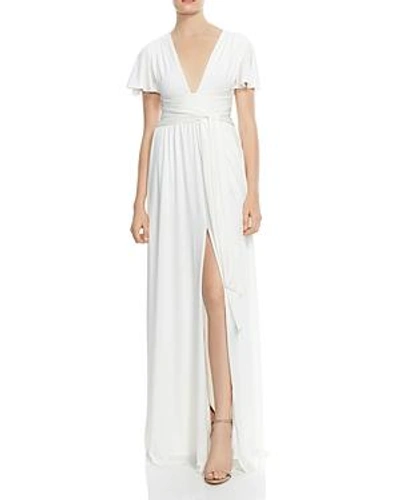 Shop Halston Heritage Flutter-sleeve Jersey Gown In Chalk