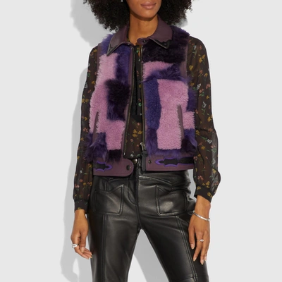 Shop Coach Patchwork Shearling Vest - Women's In Purple