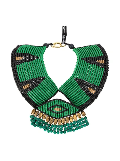 Shop Afroditi Hera Colour-block Beaded Necklace - Green