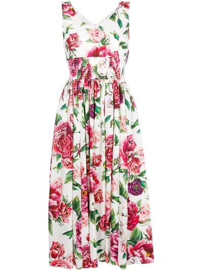 Shop Dolce & Gabbana Flared Floral Shift Dress - White