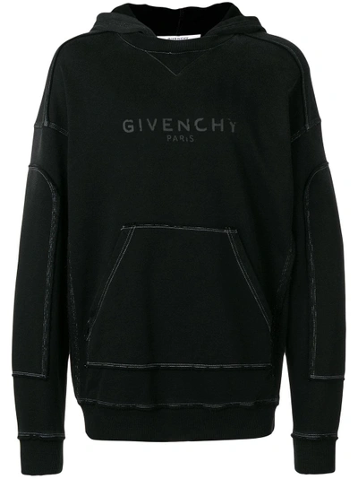 Shop Givenchy Blurred  Distressed Hoodie - Black