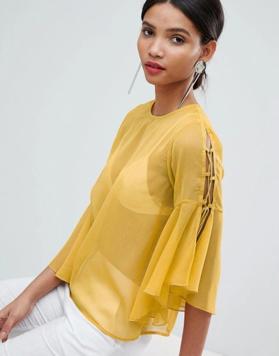 Shop Y.a.s. Chiffon Tie Sleeve Blouse - Yellow