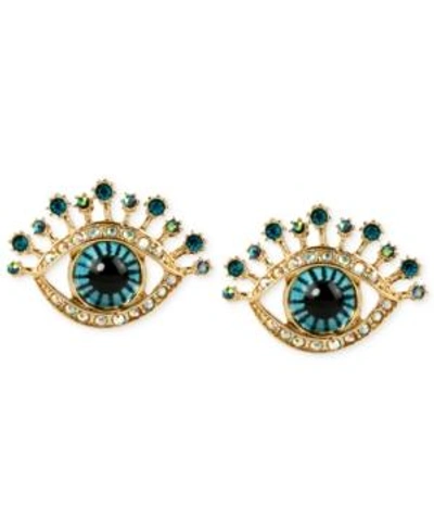 Shop Betsey Johnson Gold-tone Glass Stone And Enamel Eye Stud Earrings